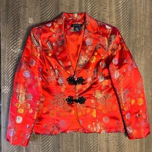 Red Asian floral blazer sz 4